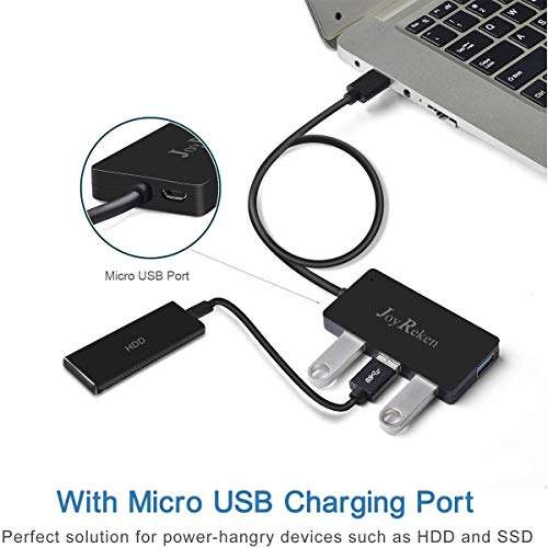 USB Hub Long Cord, JoyReken 4 Port USB 3.0 Hub with 2 FT Long Cable, USB Exrension Hub for PC, Desktop, Laptop, MacBook, Surface, Ultrabooks, Flash Drive, Mobile HDD 5