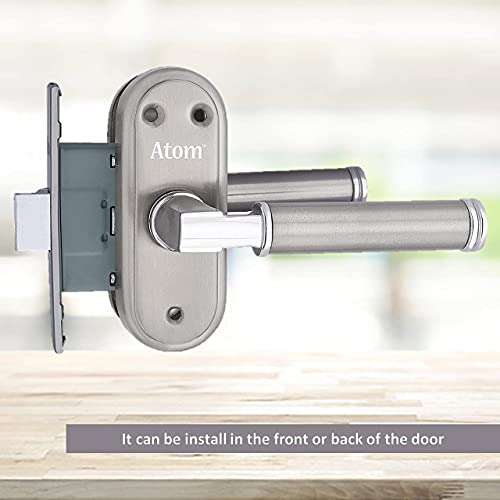 Atom Stainless Steel Bathroom Door Lock, Mortise Door Handle with Baby Latch Lock, Silver Satin Finish, Keyless, Bathroom Lockset for Door, Balcony Toilet Washroom, Skoda-Bl 5
