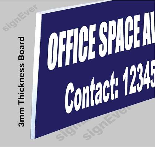 SIGN EVER™ Office Space Available 3mm Sign Board With Custom Contact Number Home Land Office Building Plot Signage Business (15w X 4h inch) 3
