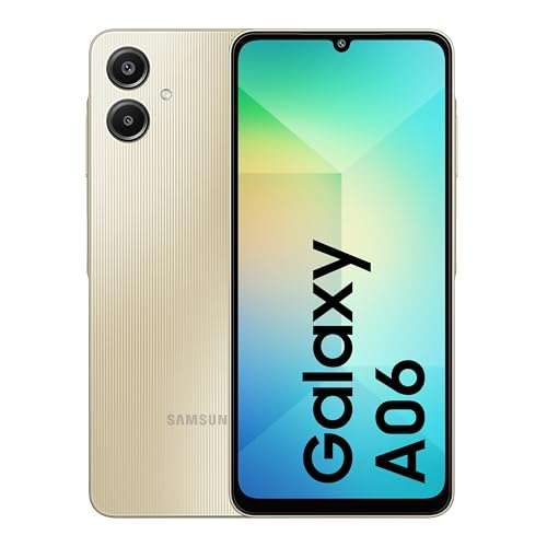 Samsung Galaxy A06 (Gold, 4GB RAM, 128GB Storage)| 50 MP Main Camera| Upto 8GB RAM with RAM Plus| MediaTek Helio G85| 5000 mAh Battery Knox Vault: Security & Privacy| Fingerprint Sensor 1