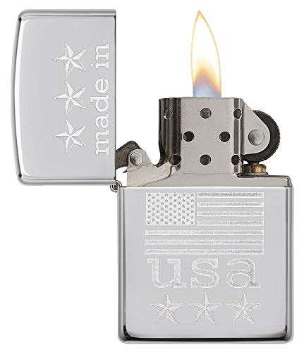 Zippo Made in USA with Flag Pocket Lighter, High Polish Chrome, One Size 3