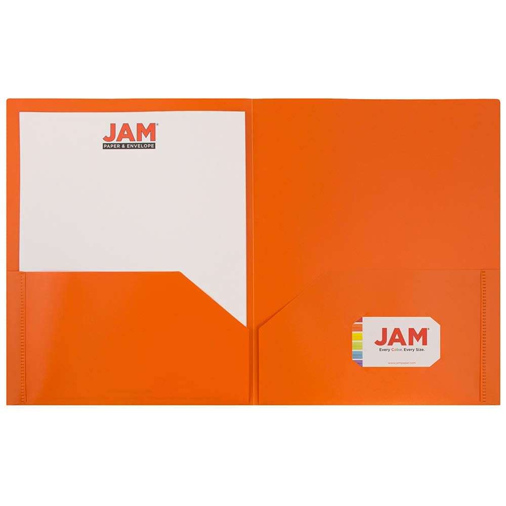 JAM PAPER Plastic 2 Pocket POP Folders - Durable School Folders - Orange - 6/Pack 3