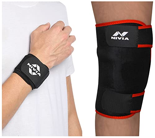 Nivia Neoprene Wrist Support, Pack Of 2 (Black) Adjustable Knee Support (Black) 1