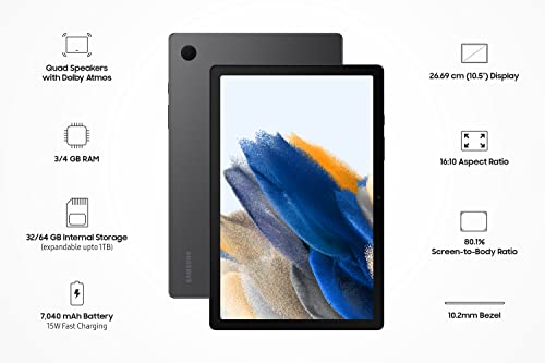 Samsung Galaxy Tab A8 10.5 inches Display, RAM 4 GB, ROM 64 GB Expandable, Wi-Fi+LTE Tablets, Gray & EVO Plus 128GB microSDXC UHS-I U3 130MB/s Full HD & 4K UHD Memory Card with Adapter 4