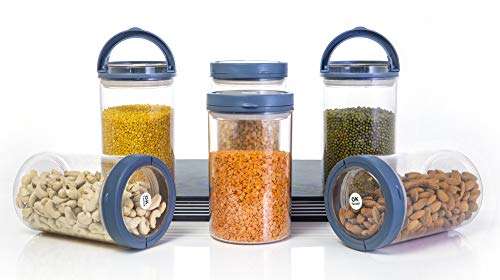 Many More Smart Lock Air Tight Kitchen Storage Container for Rice, Flour, Cereals,Snacks Round (900 ML) Set 6 (Grey) 3