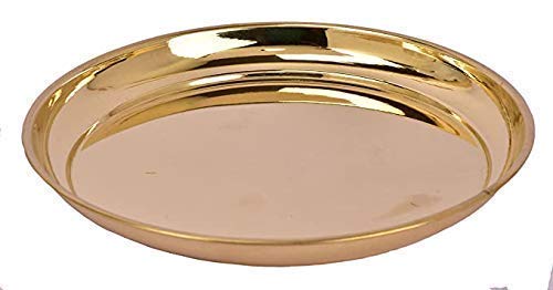Keshav MUKUT Handmade Pure Brass Pooja Plate-(6 Inch, Gold) 1