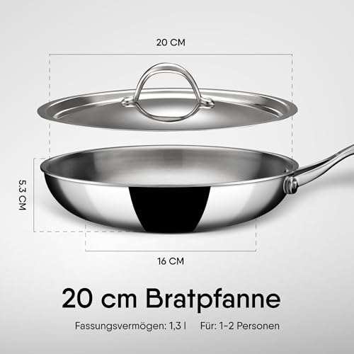 Stahl Artisan Triply Stainless Steel Fry Pan with Lid, Induction & Gas Stove Compatible Frying Pan, Omelette Pan, Egg Pan, 1.1 L, 20 cm 5