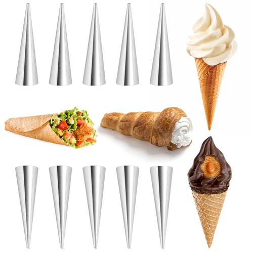 10Pcs Cream Horn Molds Forms 5 Inch, Non-stick Cream Horns Pastry Mold Croissant Baking Forms Stainless Steel Cannoli Tubes Ice Cream Cone Molds for Baking Croissants, Ice Cream Cone Party Dessert 1
