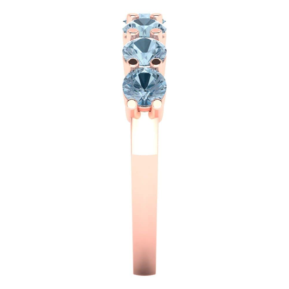 Clara Pucci 1.05Ct Round Cut Synthetic Blue Moissanite 14k Rose Gold Bridal Engagement Wedding Desginer Stackable Band SZ 3.5 4