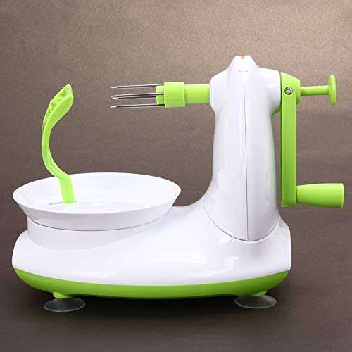 Betzila Apple Slinky Peeler Corer Cutter Manual Machine Manual Firm Pedestal Fruit Apple Peeler + Apple Cutter Corer Machine, White and Green, ABS Plastic 3