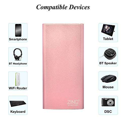Zinq Technologies Z10KPMQ 10000mAh Lithium Polymer Fast-Charge Power Bank with Dual Output and Type C Input (Rose Gold) 2