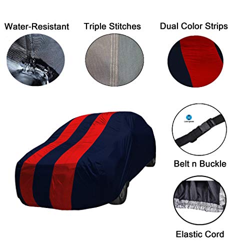 Auto Hub Car Cover Compatible Hyundai Verna Fluidic (Model : 2013-2017) with Mirror Pocket, Water Resistant, Triple Stitched, Verna Fluidic Car Cover- Navy-Red 4