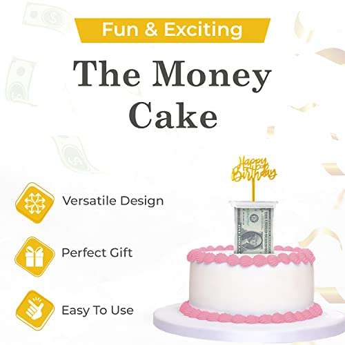 The Money Cake - Money Cake Pull Out Kit Includes 1 Money Box 1 Plastic Roll 50 Transparent Bag Connected Pocket, and Happy Birthday Cake Topper for Birthday Parties 3