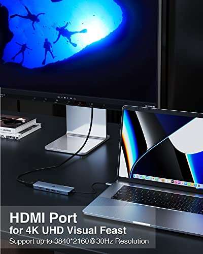 USB C Hub, 6 Ports Type C Hub Adapter with 4K HDMI, USB 3.0/2.0 Ports, SD/TF Card Reader, Dual Display USB C Multiport Adapter Dongle for USB C Laptop and Tablet, ohter Devices 4