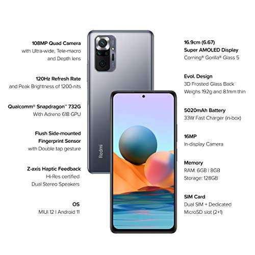 Redmi Note 10 Pro Max (Dark Night, 6GB RAM, 128GB Storage) -108MP Quad Camera | 120Hz Super Amoled Display 4