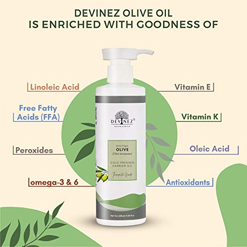 Devinez Olive Cold Pressed Oil (Jaitun Ka Tel), 250ml (NABL & IFRA Certified) with Flip-Top Cap and Hair Applicator - 100% Pure, Natural & Undiluted - Moisturizes Skin, Fights Signs Of Aging, Improves Skin Health, Hair Healthy 4