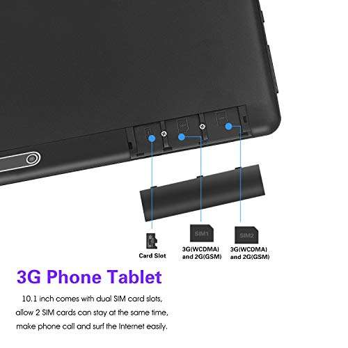 XINYANGCH 10 inch Google Android 8.1 Nougat System Unlocked Pad with Dual SIM Card Slot 10.1" IPS Screen 4GB RAM 64GB ROM 3G Phablet Built-in Bluetooth WiFi GPS Tablets (Metallic Black) 3