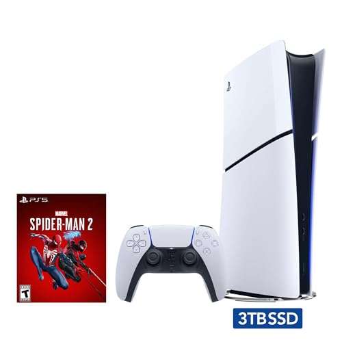 2023 New PlayStation 5 Slim Upgraded 3TB Disc Edition Marvel Spider-Man 2 Bundle - White, Slim PS5 3TB PCIe SSD Gaming Console 1
