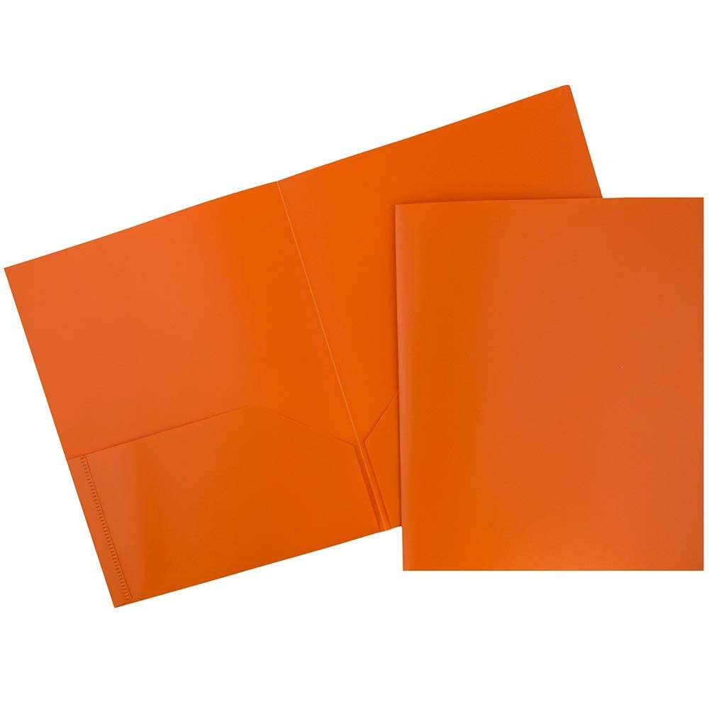 JAM PAPER Plastic 2 Pocket POP Folders - Durable School Folders - Orange - 6/Pack 1
