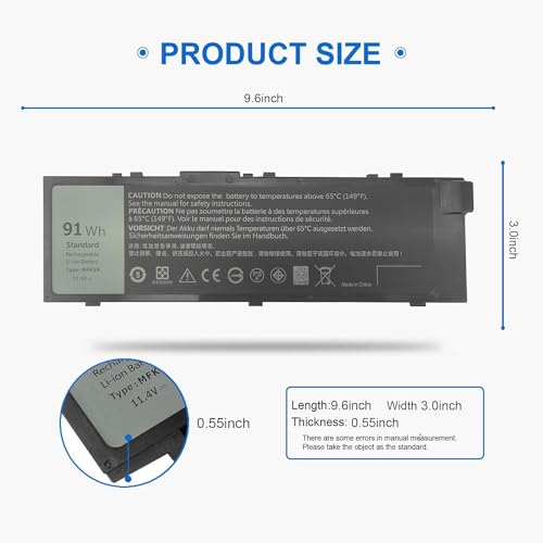 91Wh MFKVP Li-polymer Battery Replacement for Dell Precision 15 7510 15 7520 17 7710 17 7720 M7510 M7710 fits 0FNY7 1G9VM GR5D3 451-BBSB 451-BBSE 451-BBSF M28DH T05W1 TO5W1 TWCPG RDYCT 11.4V 3