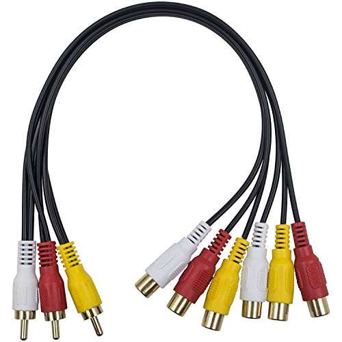 Duttek RCA Splitter Cable, AV Splitter 3 RCA Male Jack to 6 RCA Female Plug RCA Y Splitter Extension Audio Video AV Adapter Cable 12 Inch/30cm 5