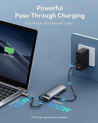 Baseus USB C to HDMI Adapter, 4K@60Hz USB C Docking Station, 7 in 1 USB C Hub with 3 USB-A, PD 100W, TF/SD Card Reader, Compatible for iPhone 15/Mac/Dell/Acer/HP/ASUS/Steam Deck/Rog Ally 4