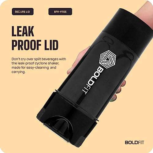 Boldfit Gym Shaker Pro Cyclone Shaker 500ml with Extra Compartment, 100% Leakproof Guarantee, Ideal for Protein, Preworkout and BCAAs, BPA Free Material Sipper Bottle (Black, Plastic, Pack of 1) 5