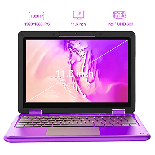 AWOW 2 in 1 Touchscreen Laptop with Stylus, 11.6" FHD Purple Intel 4 Core Celeron N4120 Processor Windows 11 OS 6GB RAM 256GB M.2 SSD Storage Kids Convertible Laptop 3