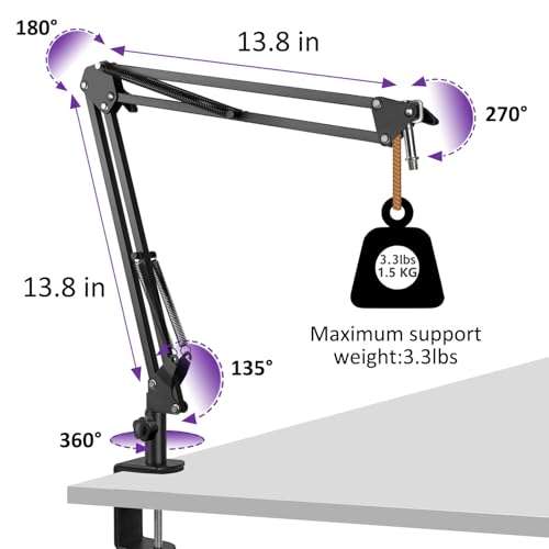 Rigych QuadCast Boom Arm Mic Stand, Adjustable Mic Arm Suspension Boom Scissor Microphone Stand for HyperX QuadCast S and 2 S RGB-USB, QuadCast 2 Condenser Microphone 3