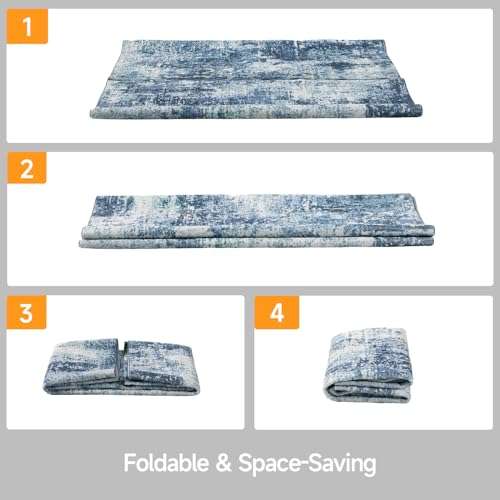 ONBRILL Washable Rug 4×6, Modern Abstract Living Room Rug, Medium Pile Non Slip Rug, Indoor Small Carpet Rugs for Living Room, Bedroom, Kitchen, Laundry, Office, Dark Blue+Beige 5