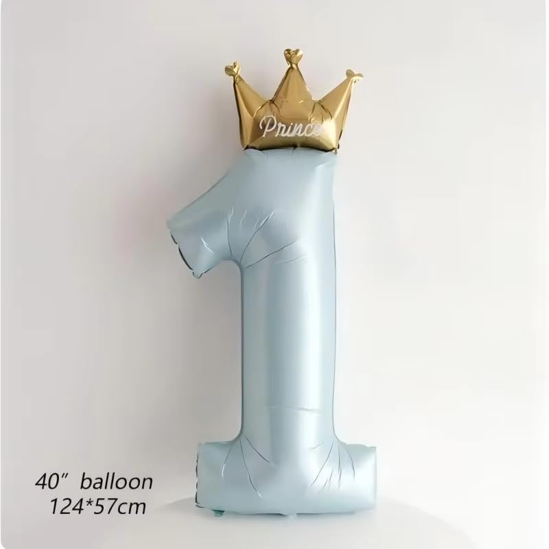Atpata Funky Jumbo Number 1 Balloon with Crown for Baby 1st Birthday – 24pcs Complete Balloon Set with Bobo, Heart & Confetti Balloons for Prince Princess Theme Party Decoration (Blue) 3
