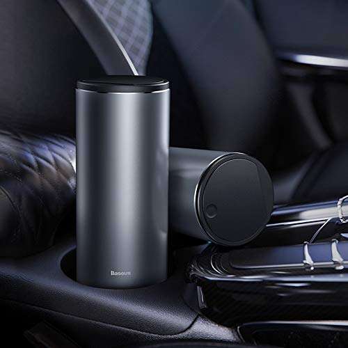 Baseus Premium Car Dust Bin with Lid Vehicle Mounted Ash Tray Trash Can for Car Office Desktop Study with 30 Mini Garbage Bags, Capacity: 500ml (Dark Grey) 4