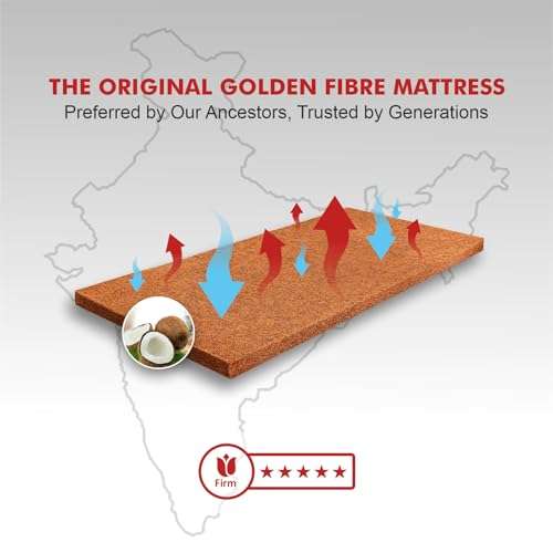 USHA SHRIRAM Resteria ISI Certified at Factory Rate 4-Inch Coir Double Size Mattress | Natural Golden Fibre| HyperCool Ventillation| Firm Support| For Hot Sleepers|With 5 year Warranty (L x W : 78X48) 5