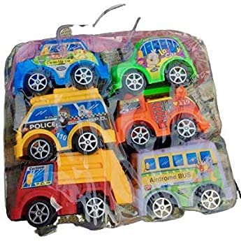 L B Plastic Sales Car Pull Back car Set Children Small Toy Kids' Lovely Toys Best for Birthday - Multicolour, Set of 6 3