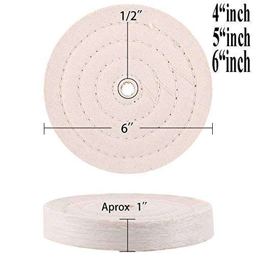 DIY Crafts Extra Thick Buffing Polishing Wheel 4/5/6"inch ( 50 Ply ) Bench Grinder Tool 1/2" Arbor Hole Polishing Pad For Bench Grinder, 1/2" Arbor Hole 1"inch Thick (Pack Of 2 Pcs, 6"inch 1x Polishing Compound) 5