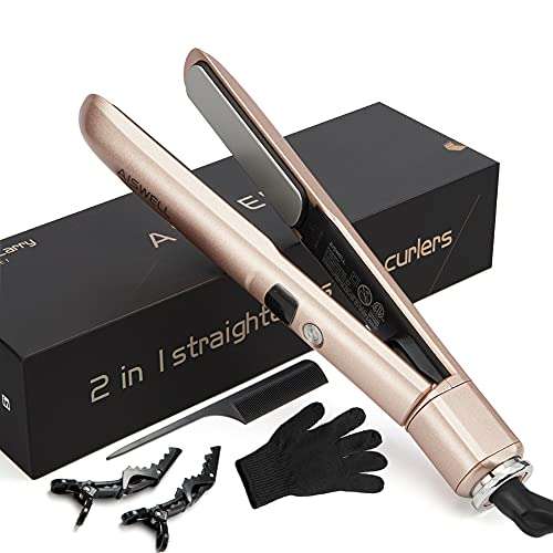 AISWELL Hair Straightener and Curler 2 in 1 Flat Iron for Hair with Adjustable Temp Tourmaline Ceramic for All Hair, Types Makes with Detachable Power Cord ​Portable Curling Iron (Rose Gold) 1
