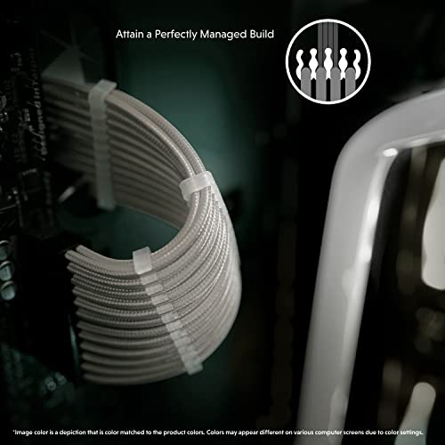 LINKUP - AVA 30cm PSU Cable Extension Sleeved Custom Mod GPU PC Braided w/Comb Kit - Compatible with RTX3090 | 1 x 24 P (20+4) | 2 x 8 P (4+4) CPU | 3 x 8 P (6+2) GPU Set | 300mm - White 5
