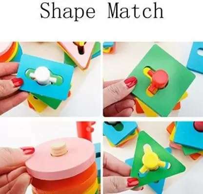 Skywalk Wooden Intellectual Geometric Shape Matching Five Column Blocks Early Educational & Learning Toys,Wooden Geometric Shape Sorter Puzzle 6