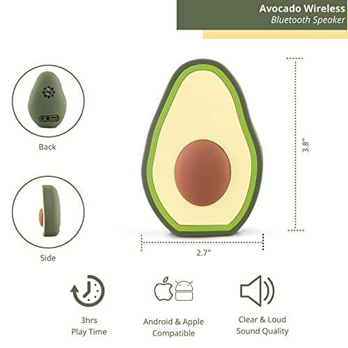 Funx Accessories Avocado Bluetooth Wireless Speaker, Animal Design for Kids of All Ages, Average 3 Hours of Playtime, 3W Output, Compatible with iPhone and Android Devices 2
