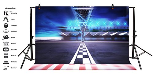 AOFOTO 7x5ft Finish Line Race Track Backdrop Motor Car Racing Auto Motorsport Motion Stadium Arena Road Photography Background Champion Sport Competition Boy Men Birthday Party Photo Studio Props 3