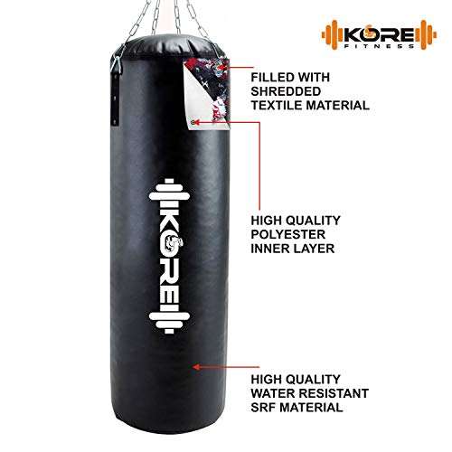 KORE Phantom 2 Feet Filled Heavy Black Punching Bag SRF Material Boxing MMA Sparring Punching Training Kickboxing Muay Thai with Rust Proof Stainless Steel Hanging Chain 3