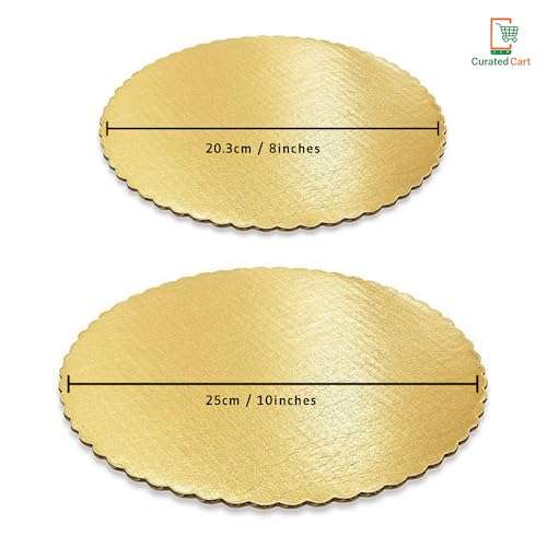 CURATED CART™ Cake Board Round Cake Boards - MDF Cardboard Disposable Cake Pizza Circle Scalloped Mate Gold Tart Decorating Base Stand (8 Inch (Pack of 10 Pcs)) 2