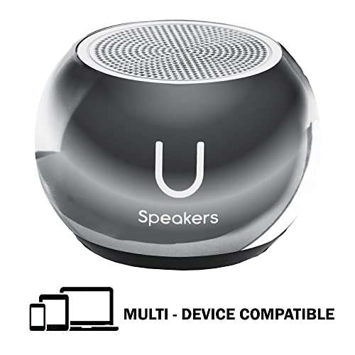 Fashionit U Speakers Mini Bluetooth Computer Speaker 2-Pack Bundle with Matching Speaker, Built-in Mic & Selfie Remote Control, for Workspace, Desktop, Laptop, Mobile, Tablet, PC - Mirror Hematite 2