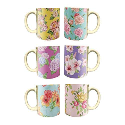 YaYa Cafe™ Tempting Floral Flower Handmade Ceramic Coffee Mug Set of 6 with Coaster (325 ml) 2