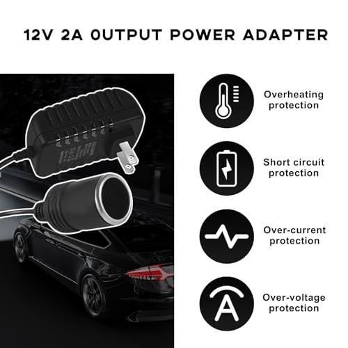 povtii AC to DC Converter, 100V-240V Car Cigarette Lighter Socket, 12V 2A Power Supply Converter Transformer for Vacuum Cleaner, Refrigerator & Other Car Devices, Car Accessories 3