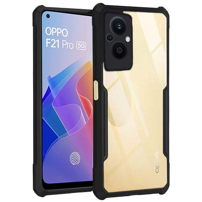 Amazon Basics Hybrid Camera Protection Transparent Hard Back Case Cover for Oppo F21 Pro 5G (Sides Black) 1