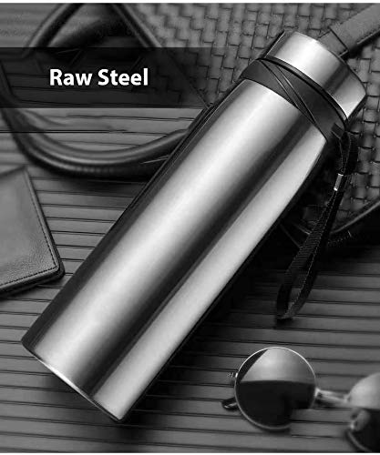Delso Flask Stainless Steel Water Bottle Double Wall Vacuum Insulated BPA Free Multipurpose Design for Indoor Outdoor Sports Home School Office Camping Hiking (Raw Steel) 2
