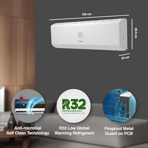 Godrej 1.5 Ton 5 Star, 5-In-1 Convertible Cooling, Inverter Split AC (Copper, Heavy Duty Cooling at 52°C, 2024 Model, AC 1.5T EI 18IINV5R32 WYS, White) 5