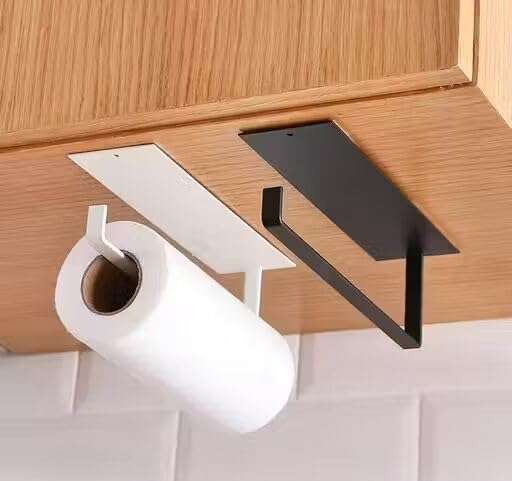 Under Cabinet Paper Towel Holder, Bathroom Towel Holder,Home Magnetic face Towel Holder Self-Adhesive Tissue Roll Dispenser, Toilet Paper Holder Black,Modern Kitchen Storage [Pack OF-1BLACK Color] 1