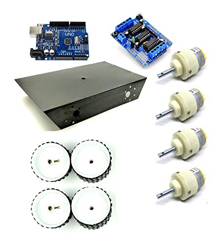 INVENTO 4 Wheel Car Kit Metal Chassis 260x130x45mm + 30 RPM DC Motor + 70x40 mm Wheel + UNO R3 + L293D Shield Robot Smart Car DIY 1